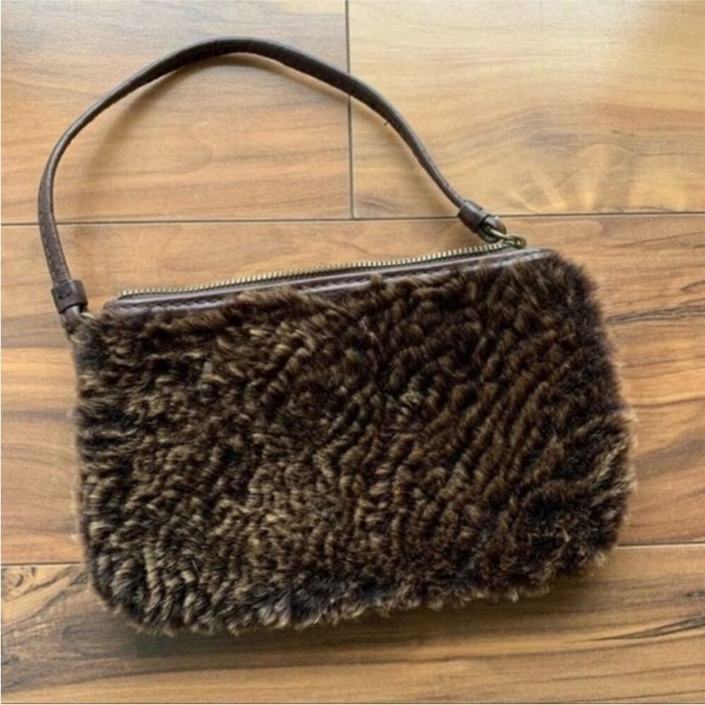 Patricia Nash sheepskin fur  leather wristlet